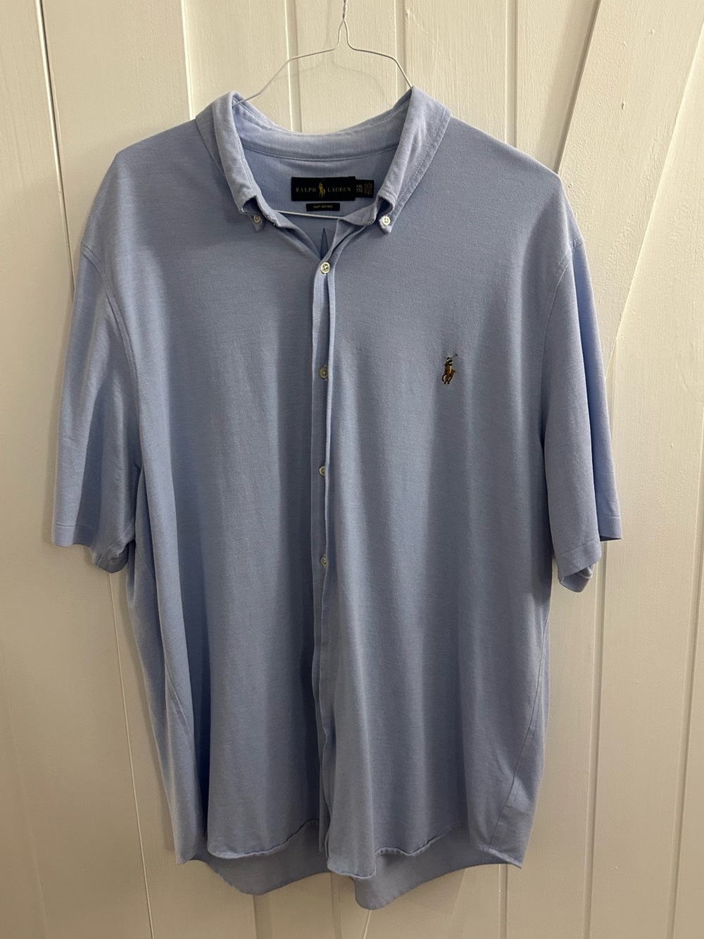 Ralph Lauren Pale Blue Short-Sleeve Knit Oxford Button Polo - Size XXL